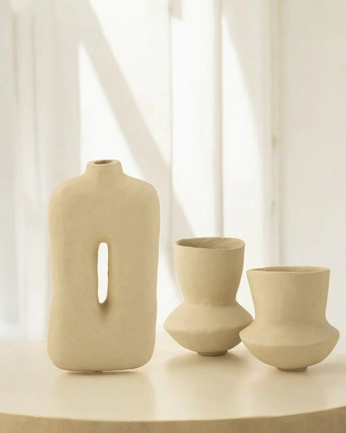 Čtvercový květináč z papírové hmoty – 50 cm, přírodní odstín